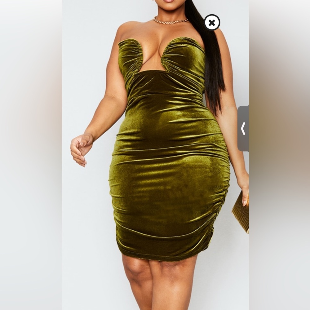 ISO PLT V BAR OLIVE BODYCON DRESS